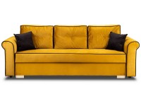 Zestaw wypoczynkowy do salonu Merida kanapa z funkcją spania codziennego i pojemnikiem żółta - internetowy sklep meblowy Bird Meble