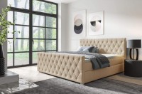 łóżko kontynentalne 160x200 z pojemnikiem do sypialni tapicerowane z materacem beżowe Nadia front internetowy sklep meblowy Birdmeble