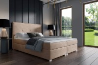 łóżko kontynentalne 140x200 z pojemnikiem do sypialni tapicerowane z materacem beżowe Lara sklep meblowy Birdmeble