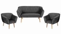 Zestaw wypoczynkowy skandynawski sofa dwuosobowa 2 fotele Rosa grafitowy - internetowy sklep meblowy Bird Meble