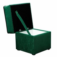 Pufa do siedzenia do salonu z pojemnikiem Merida ciemno zielona otwarta - internetowy sklep meblowy BirdMeble