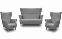 Zestaw wypoczynkowy skandynawski sofa uszak + 2x fotel uszak szary - internetowy sklep meblowy Bird Meble