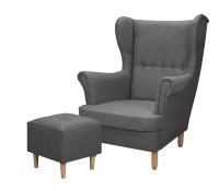 Fotel uszak skandynawski z podnóżkiem do salonu Denver grafitowy - internetowy sklep meblowy Bird Meble