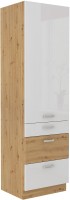 Wysoka szafka do kuchni słupek z szufladami HG 60 DKS-210 3S 1 F Biały/Dąb Artisan