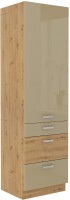 Wysoka szafka do kuchni słupek z szufladami HG 60 DKS-210 3S 1 F Cappucino/Dąb Artisan