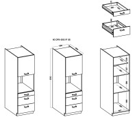 Rozmiar wysokiej szafki pod piekarnik słupek z szufladami ARTISAN HG 60 DPS-210 3S 1 F