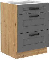 Szafka z 3 szufladami do kuchni Luna w kolorze szary/dąb artisan