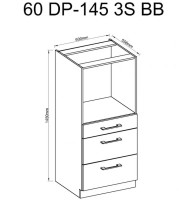 Szafka kuchenna słupek z 3 szufladami pod piekarnik VIGO 60 DPS-145 3S Połysk Biały/Lancelot Wymiary