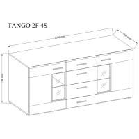 Komoda z 4 szufladami do pokoju Tango WH20 2D 4S Biały/Dąb Sonoma + LED Wymiary
