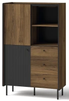 Regał do salonu z szufladami i dwoma drzwiami Prestigo P4 2D3S w kolorze czarnym/orzech/San Sebastian