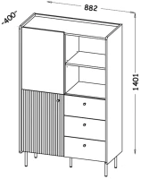 Wymiary regału dwudrzwiowego z szufladami do salonu Prestigo P4