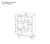Rysunek techniczny przedstawia długość, szerokość i głębokość regału Sven SV6.
