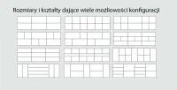 Rysunek przedstawia w jakich konfiguracjach można zastosować panel ścienny tapicerowany 3D.