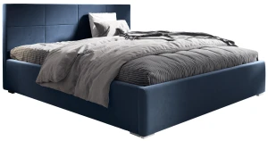Łóżko tapicerowane 180x200 z pojemnikiem Matia Granatowe Metalowy Stelaż