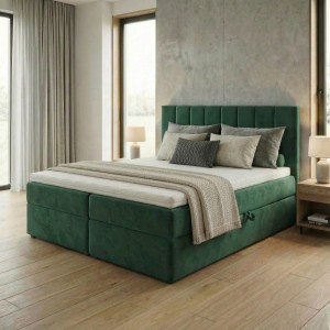 Łóżko kontynentalne 180x200 SONNO BELLO z 2 pojemnikami butelkowa zieleń