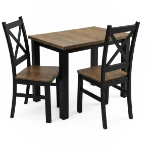 Komplet stół 100x70 z 2 krzesłami Czarny/Dąb Lefkas K001-2