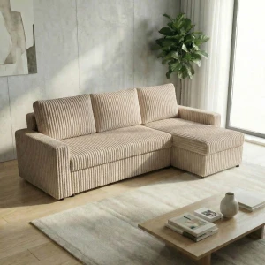 Narożnik z funkcją spania do salonu NIRVANA gruby sztruks beżowy