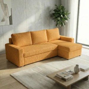 Narożnik z funkcją spania do salonu NIRVANA gruby sztruks złoty