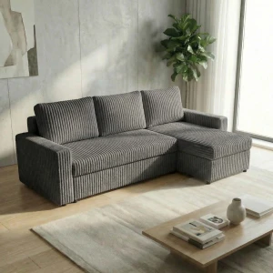 Narożnik z funkcją spania do salonu NIRVANA PLUS gruby sztruks grafitowy