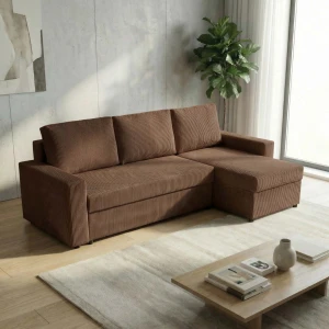 Narożnik z funkcją spania do salonu NIRVANA PLUS sztruks brązowy