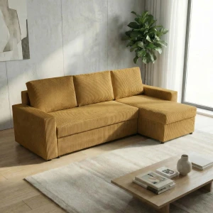 Narożnik z funkcją spania do salonu NIRVANA PLUS sztruks złoty