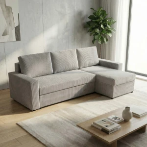 Nowoczesny Narożnik z funkcją spania do salonu NIRVANA sztruks szary