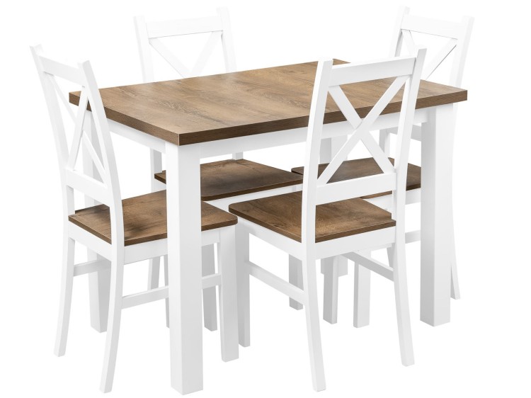 Stół z krzesłami biały/dąb lefkas do kuchni i jadalni
