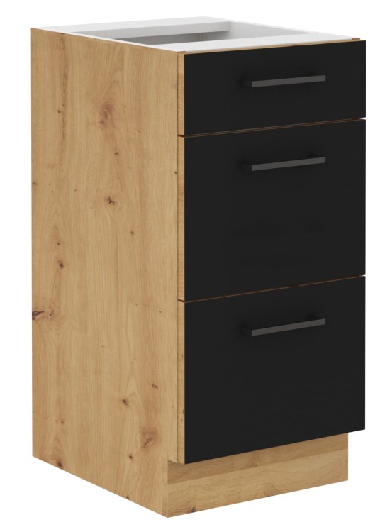 Szafka kuchenna Modena czarna dąb artisan stojąca szuflady