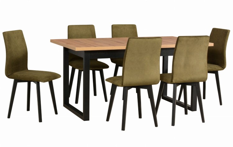 zestaw stół krzesła salon jadalnia zielone tapicerowane drewniane metalowe nogi