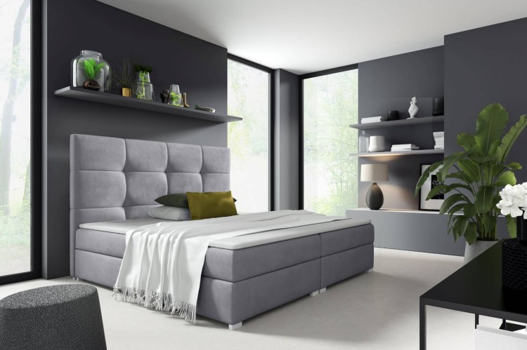 łóżko kontynentalne 140x200 z pojemnikiem tapicerowane do sypialni z materacem szareHarry 1 internetowy sklep meblowy Birdmeble