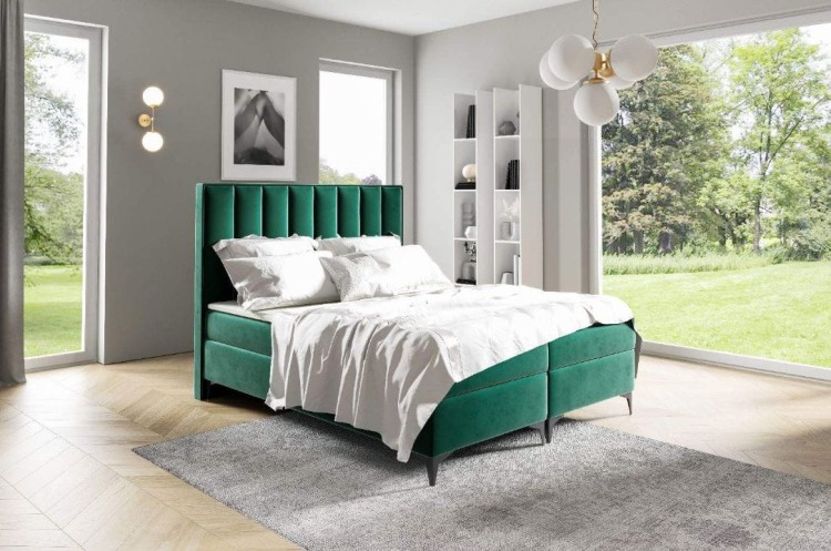 łóżko kontynentalne 120x200 z pojemnikiem jednoosobowe z materacem do sypialni zielone Sofia sklep meblowy Birdmeble