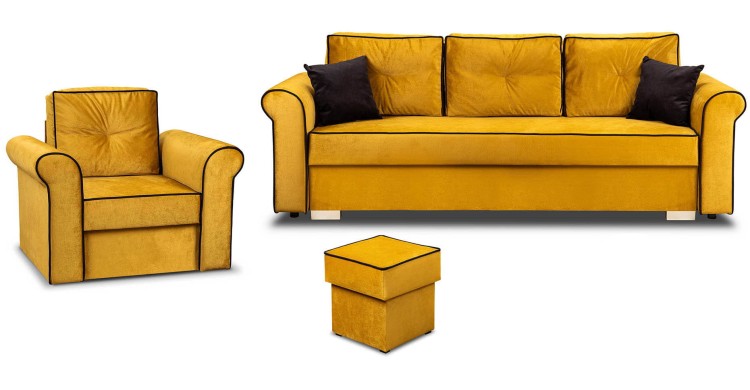 Zestaw wypoczynkowy do salonu Merida sofa i fotel z podnóżkiem ciemny zielony - internetowy sklep meblowy Bird Meble