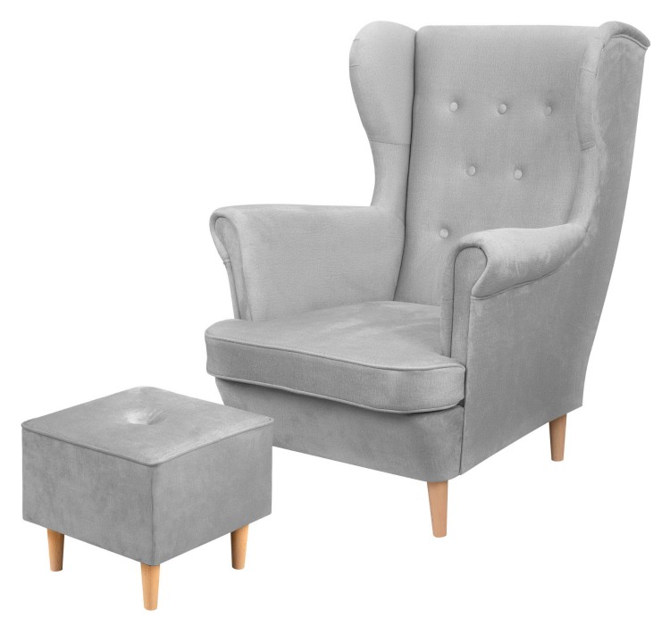 Zestaw skandynawski fotel uszak z podnóżkiem Floki szary - internetowy sklep meblowy Bird Meble