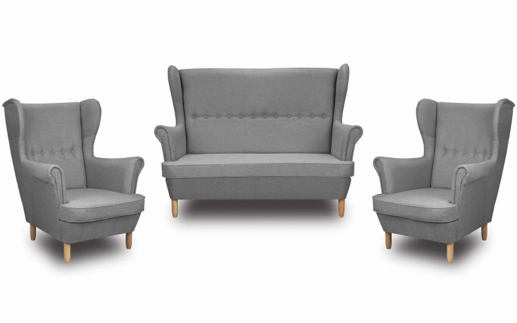 Zestaw wypoczynkowy skandynawski sofa uszak + 2x fotel uszak szary - internetowy sklep meblowy Bird Meble