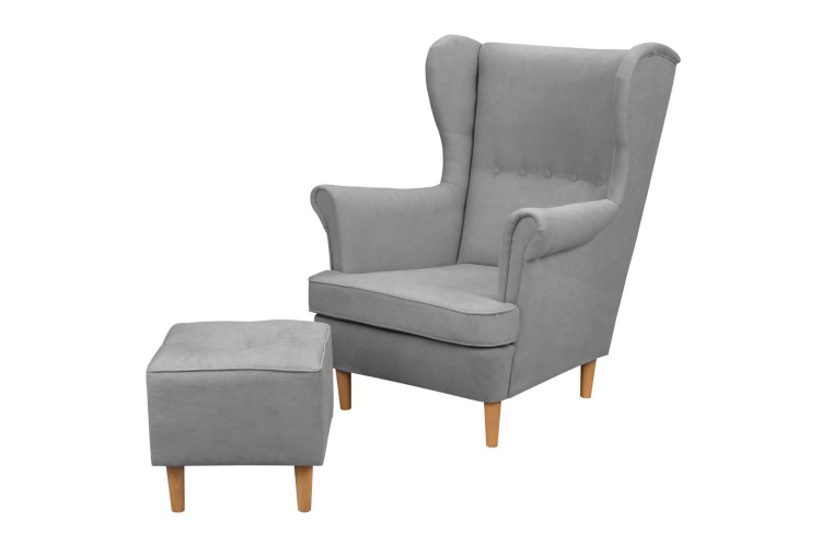 Fotel uszak skandynawski z podnóżkiem do salonu Denver jasny szary - internetowy sklep meblowy Bird Meble