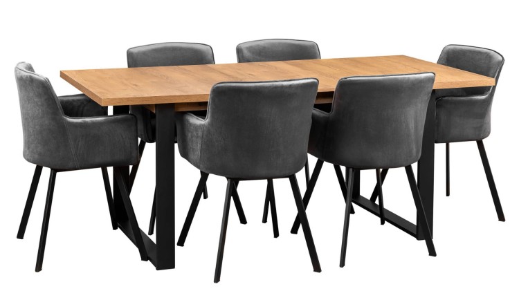 Zestaw w stylu industrialnym z metalowymi nogami stół rozkładany sześć krzeseł