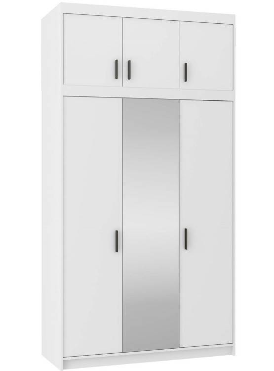 Szafa trzydrzwiowa z lustrem i nadstawką do sypialni Elena Biała