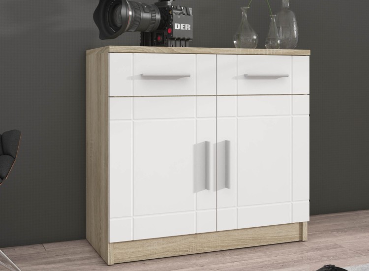 Komoda z 2 szufladami do salonu Paris WH 2D 2S Biały/Dąb Sonoma