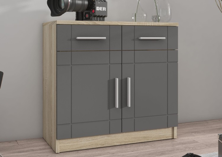 Komoda z 2 szufladami do salonu Paris GR 2D 2S Grafit/Dąb Sonoma