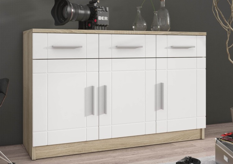 Komoda z 3 szufladami do salonu Paris WH 3D 3S Biały/Dąb Sonoma