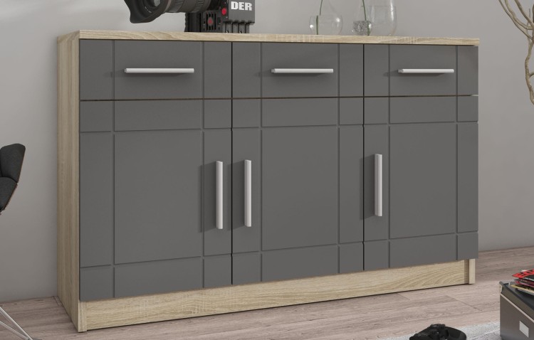 Komoda z 3 szufladami do salonu Paris GR 3D 3S Grafit/Dąb Sonoma