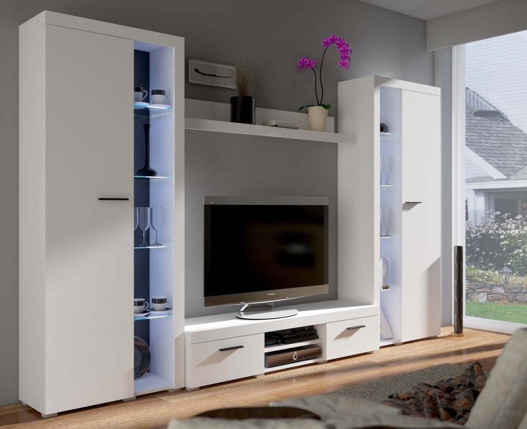 Meblościanka do salonu Rumba XL WH01 Biały LED