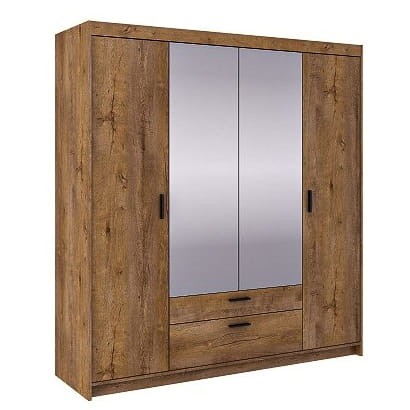Szafa czterodrzwiowa z lustrem do sypialni Elena 4D DL04 Dąb Lefkas
