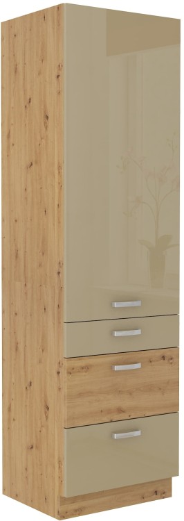 Wysoka szafka do kuchni słupek z szufladami HG 60 DKS-210 3S 1 F Cappucino/Dąb Artisan