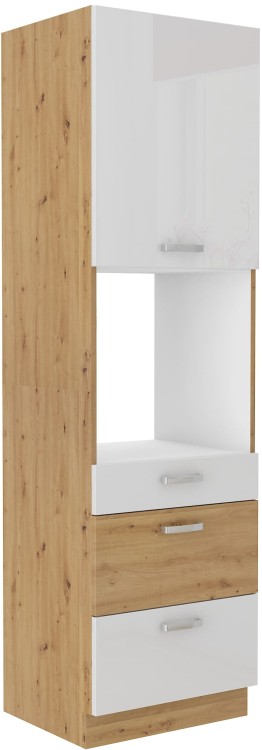 Wysoka szafka pod piekarnik do kuchni słupek z szufladami HG 60 DPS-210 3S 1 F Biały/Dąb Artisan