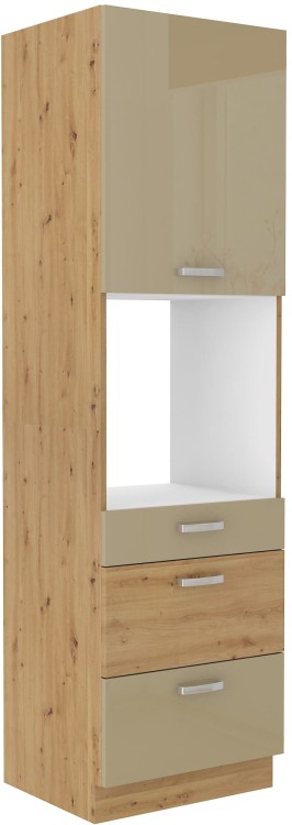Wysoka szafka pod piekarnik do kuchni słupek z szufladami HG 60 DPS-210 3S 1 F Cappucino/Dąb Artisan