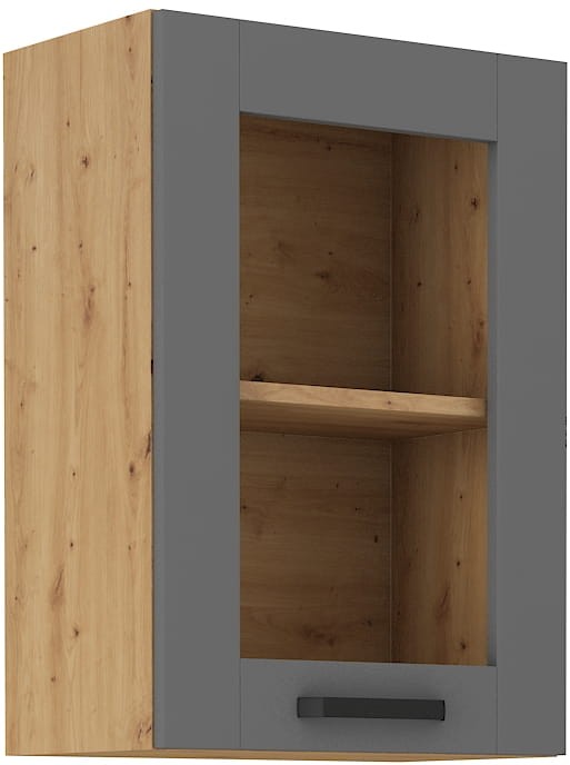 Górna szafka wisząca z witryną do kuchni z kolekcji LUNA 40 GS-72 1F Szary/Dąb Artisan