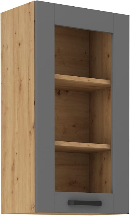 Górna szafka wisząca z witryną do kuchni z kolekcji LUNA 40 GS-90 1F Szary/Dąb Artisan
