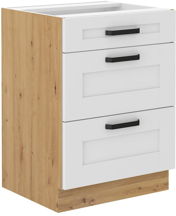 Dolna szafka kuchenna z 3 szufladami LUNA 60 D 3S Biały/Dąb Artisan