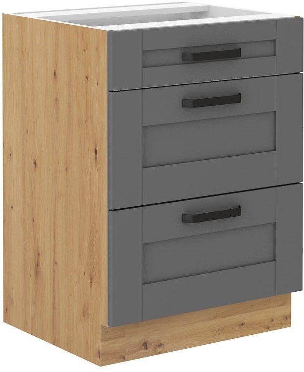 Szafka z 3 szufladami do kuchni Luna w kolorze szary/dąb artisan